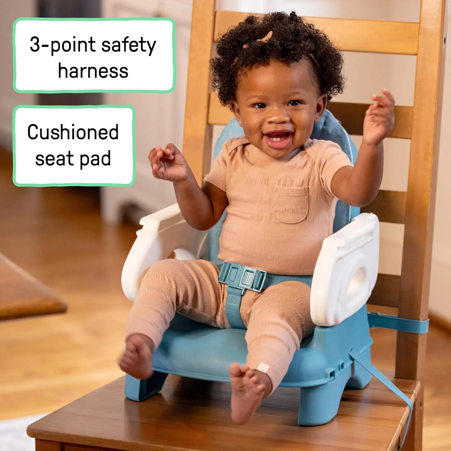 Ingenuity Deluxe Comfort Folding Baby Booster - Adjustable Height - Cushioned - Lightweight, Teal - 6M-3Y