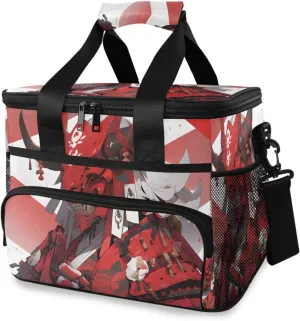 Insulated Cooler Bag 24 Cans Large Capacity Lunch Box-Warrior Japanese Print Leak Proof with Shoulder Strap for Camping Picnic