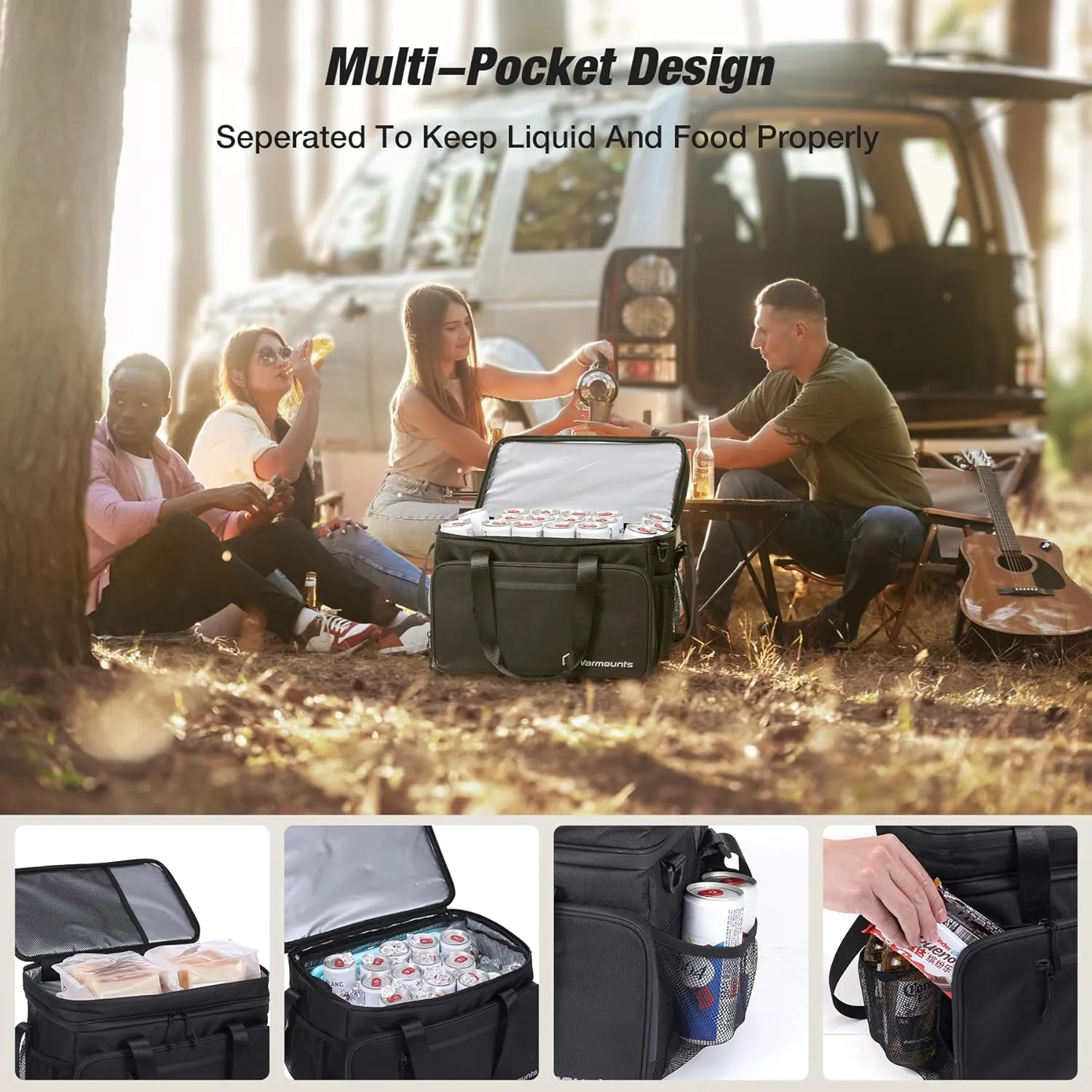 Insulated Cooler Bag 48/75 Cans, Soft Sided Portable Lunch Bag Coolers w/Zippered Top, Leak Proof PVC Interlayer, 5-Layer Insulation Large Ice Chest Bag for Travel, Camping, Beach, Picnic