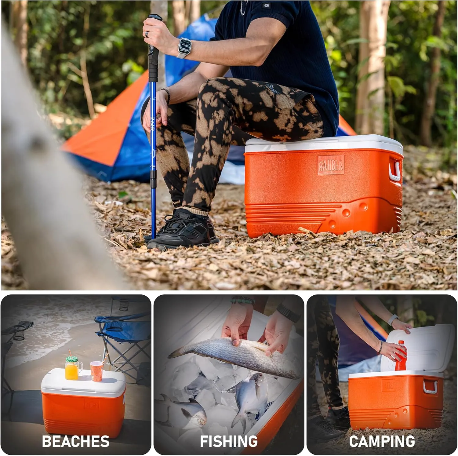 Insulated Large Cooler Portable Ice Box Hard Heavy Duty Ice Chest for Camping Tailgating Beach Picnic 31.7/44.4/60.2 Qts
