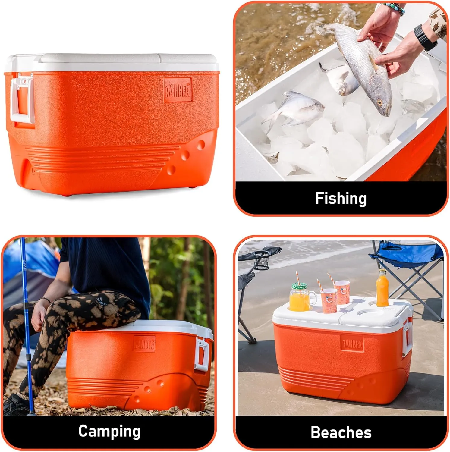 Insulated Large Cooler Portable Ice Box Hard Heavy Duty Ice Chest for Camping Tailgating Beach Picnic 31.7/44.4/60.2 Qts