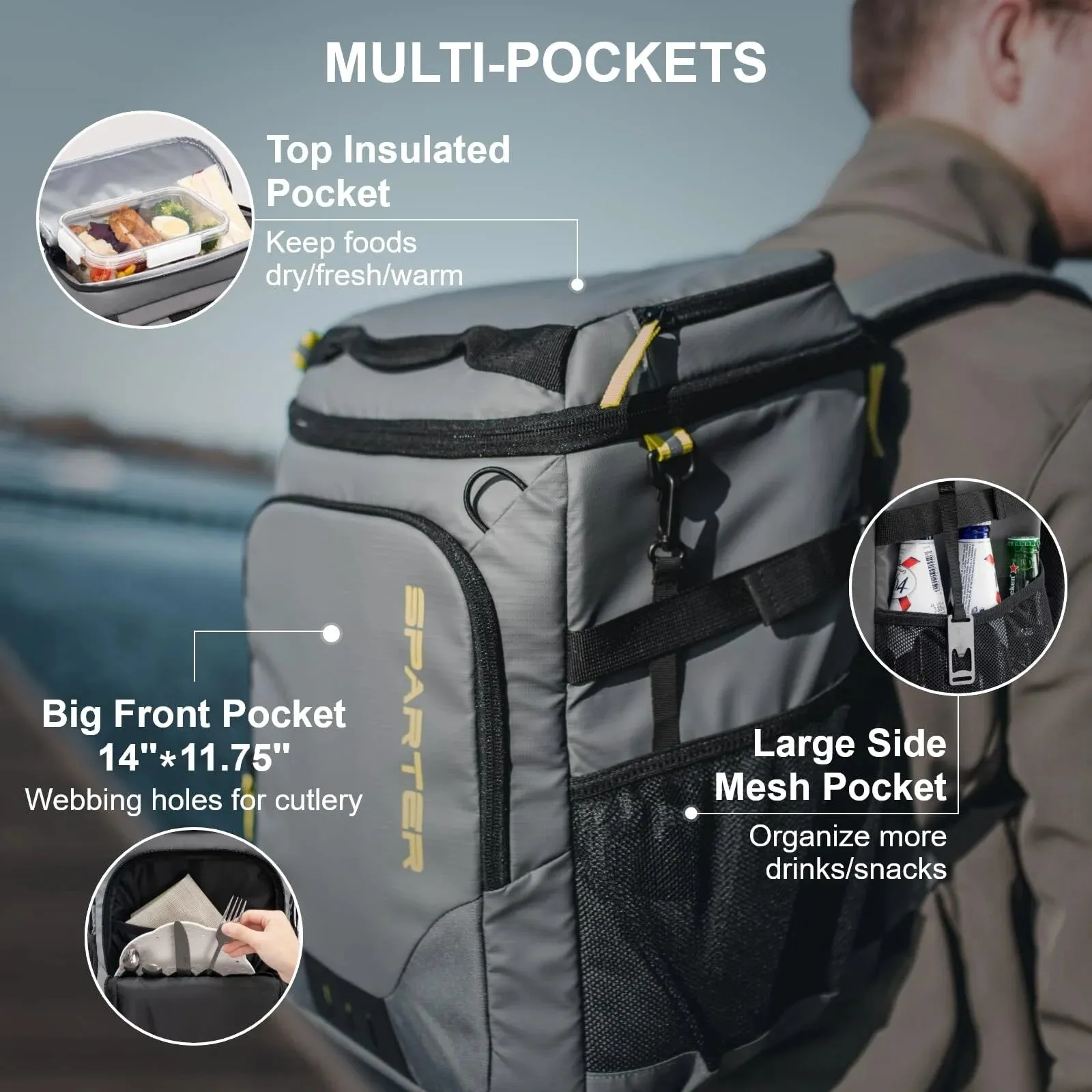 Insulated Large Travel Backpack Cooler - Waterproof 45 Can Capacity with 2 Compartments for Beach & Camping Adventures