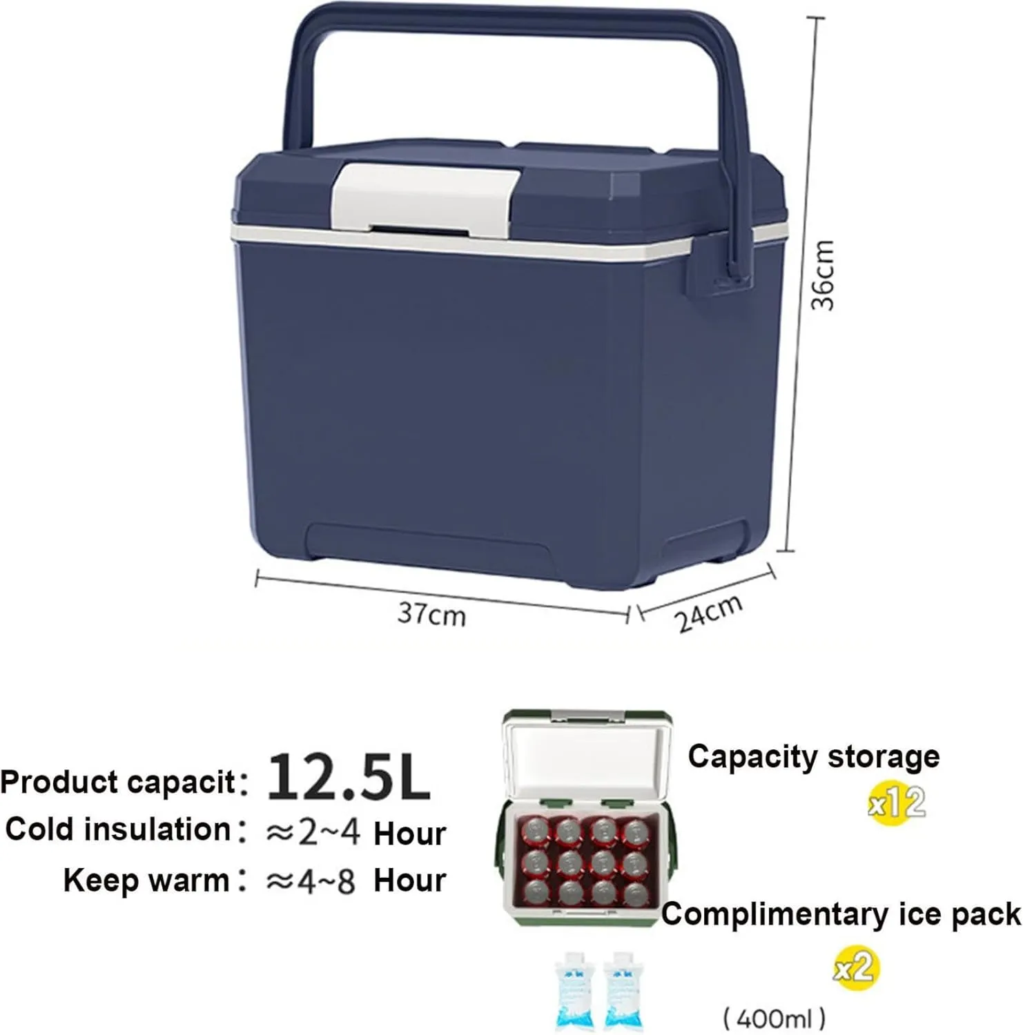 Insulated Portable Camping Coolers, Ice Retention Hard Cooler with Handle, Small Ice Chest Hard Food Storage for Beach, Camping, Sports
