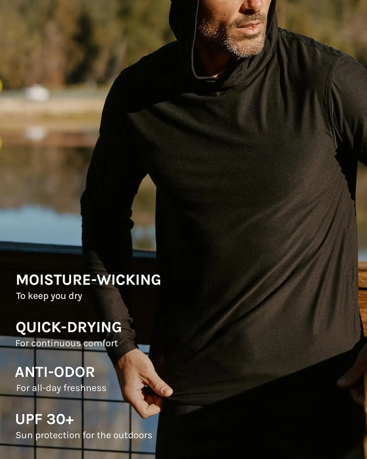 INTO THE AM Long Sleeve Active Hoodie S-4XL Lightweight Workout UPF 30  UV Sun Protection Hooded Fishing Shirts for Men