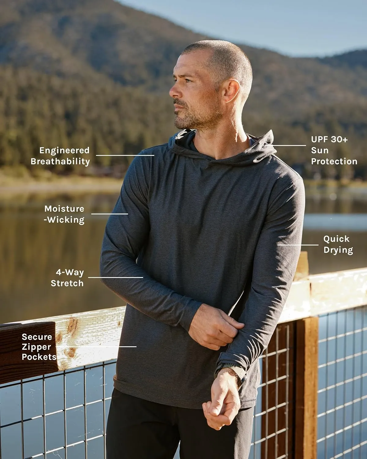 INTO THE AM Long Sleeve Active Hoodie S-4XL Lightweight Workout UPF 30  UV Sun Protection Hooded Fishing Shirts for Men