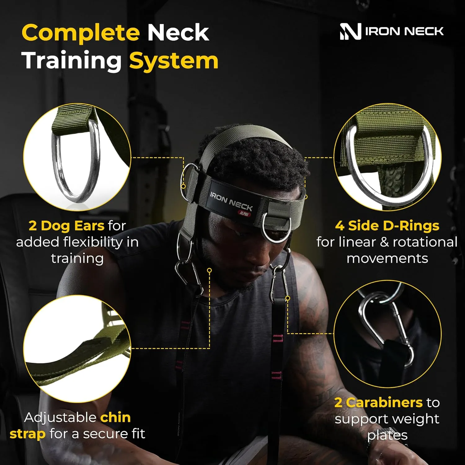 Iron Neck, Versatile Neck Exerciser, Strengthener and Trainer with Adjustable Head and Chin Strap, Portable Head Harness for Weight Lifting, Home and Gym Use