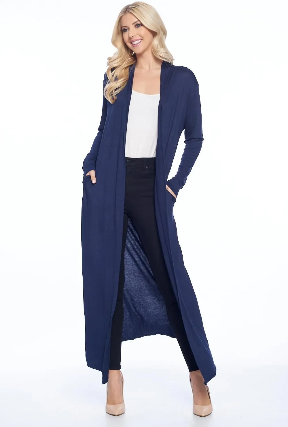 Isaac Liev Maxi Cardigan Duster Sweater – Women's Extra Long Open Front Full Length Lightweight Cardigans Dusters Sweaters