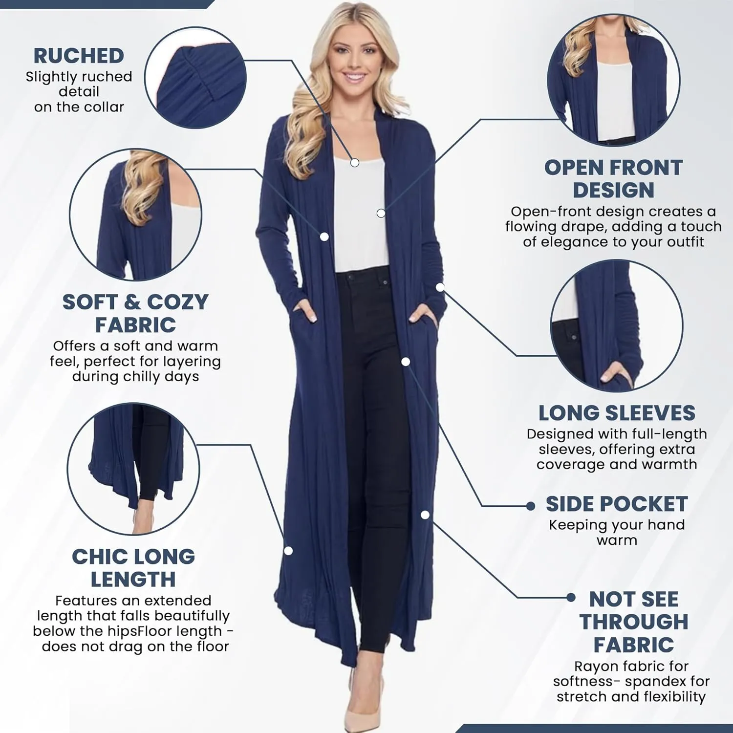 Isaac Liev Maxi Cardigan Duster Sweater – Women's Extra Long Open Front Full Length Lightweight Cardigans Dusters Sweaters