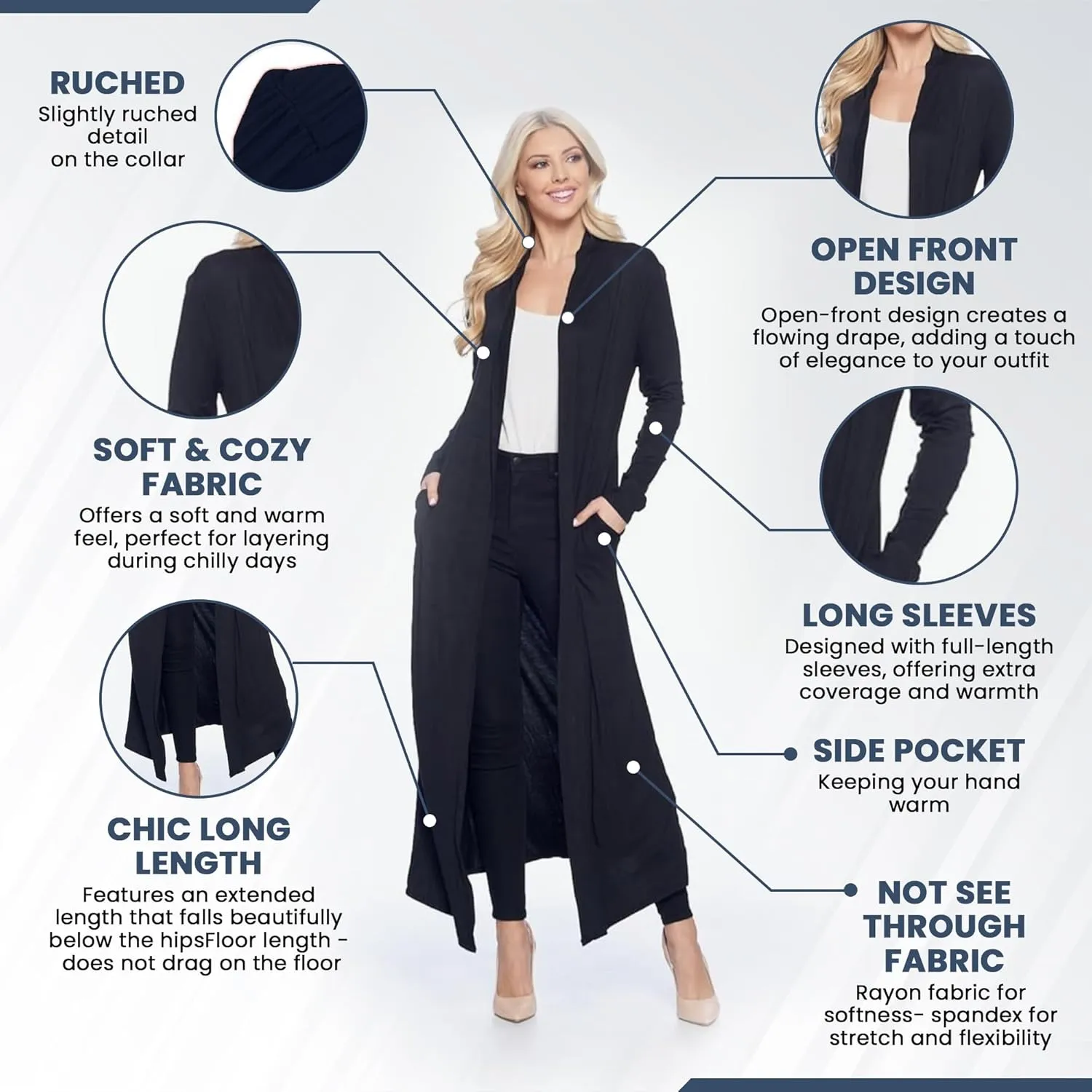 Isaac Liev Maxi Cardigan Duster Sweater – Women's Extra Long Open Front Full Length Lightweight Cardigans Dusters Sweaters