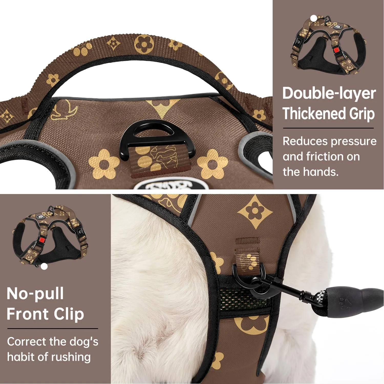 IVY&LANE No Pull Dog Harness with Leash Set, Reflective No Choke Pet Vest,Adjustable Oxford Dog Vest Harness with Easy Control Handle for Medium Dogs (Dark Brown,M)