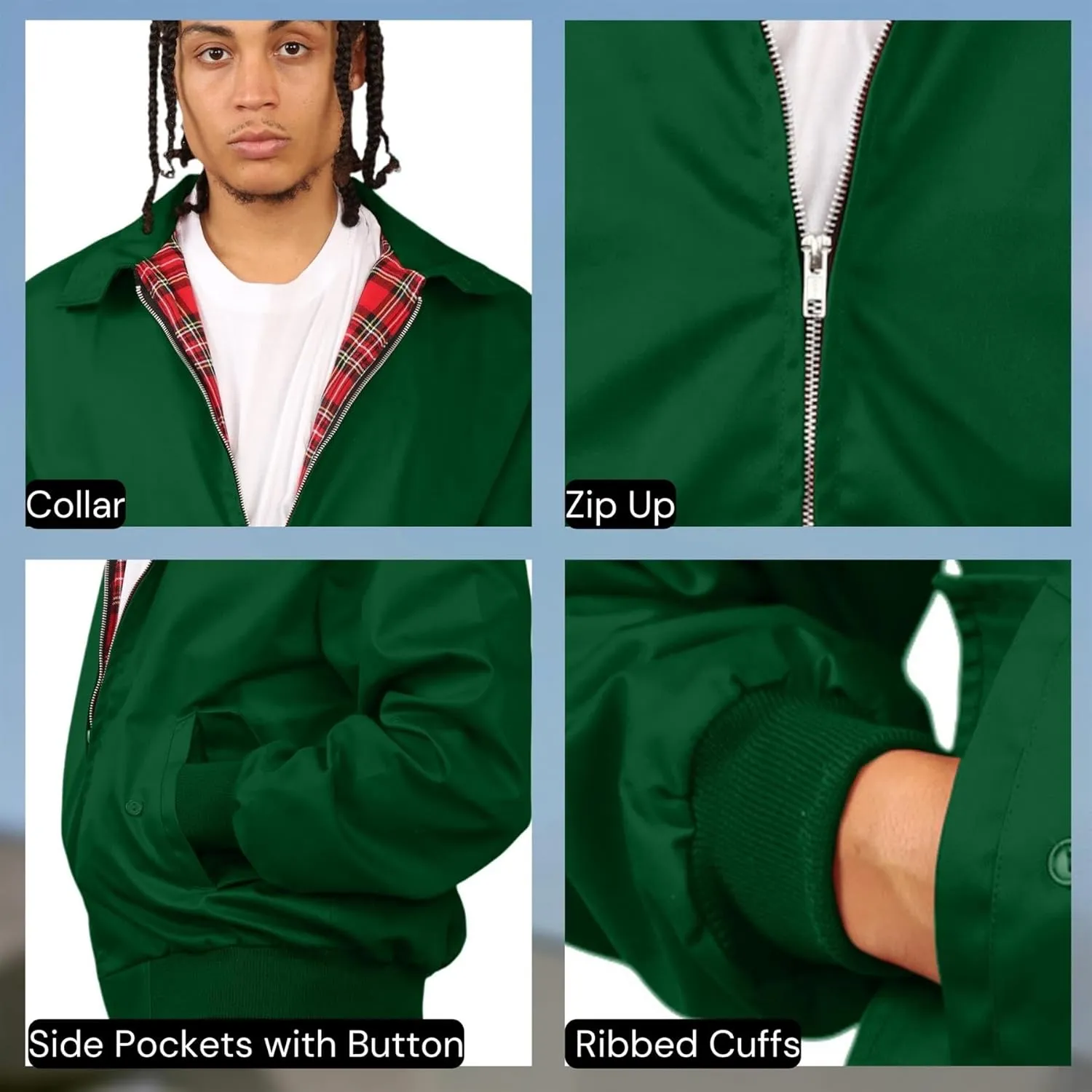 Janisramone® Classic Zip UP Men's Harrington Jacket, 1970 s Retro Vintage Bomber Jacket, Men Lightweight Jacket for Fall