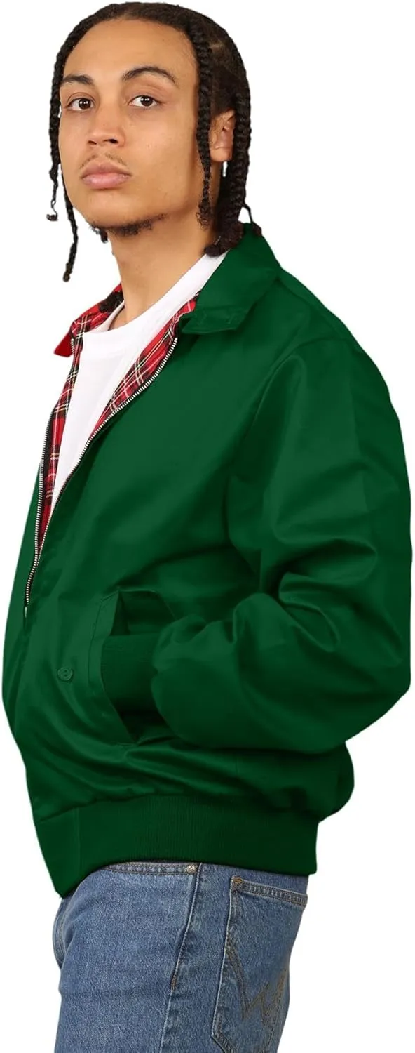 Janisramone® Classic Zip UP Men's Harrington Jacket, 1970 s Retro Vintage Bomber Jacket, Men Lightweight Jacket for Fall