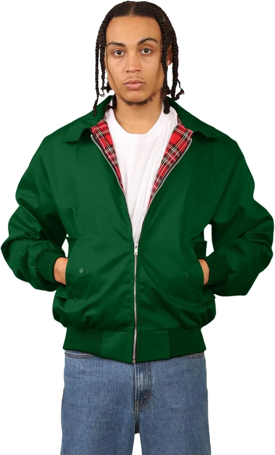 Janisramone® Classic Zip UP Men's Harrington Jacket, 1970 s Retro Vintage Bomber Jacket, Men Lightweight Jacket for Fall