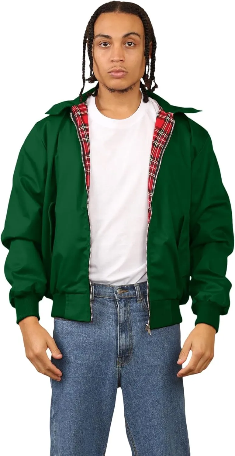 Janisramone® Classic Zip UP Men's Harrington Jacket, 1970 s Retro Vintage Bomber Jacket, Men Lightweight Jacket for Fall