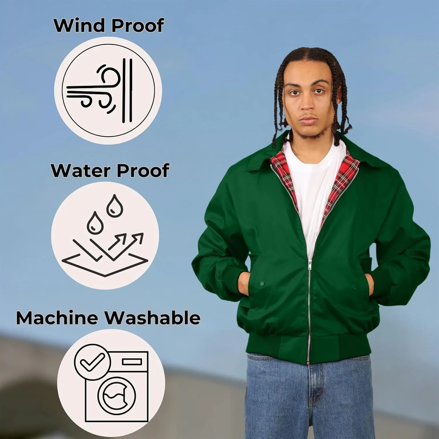Janisramone® Classic Zip UP Men's Harrington Jacket, 1970 s Retro Vintage Bomber Jacket, Men Lightweight Jacket for Fall