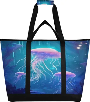 Jellyfish Reusable Insulated Cooler Bag with Ice Pack Compartment - Large 47L Waterproof Thermal Grocery Tote for Picnic Beach Camping Lunch Storage