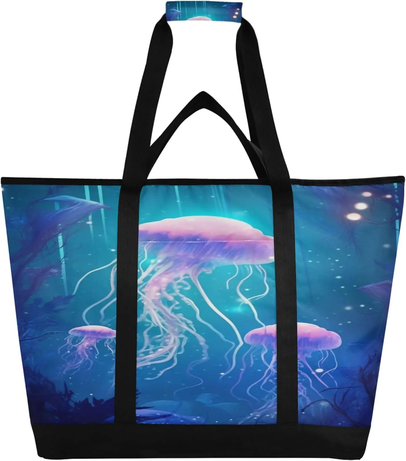 Jellyfish Reusable Insulated Cooler Bag with Ice Pack Compartment - Large 47L Waterproof Thermal Grocery Tote for Picnic Beach Camping Lunch Storage