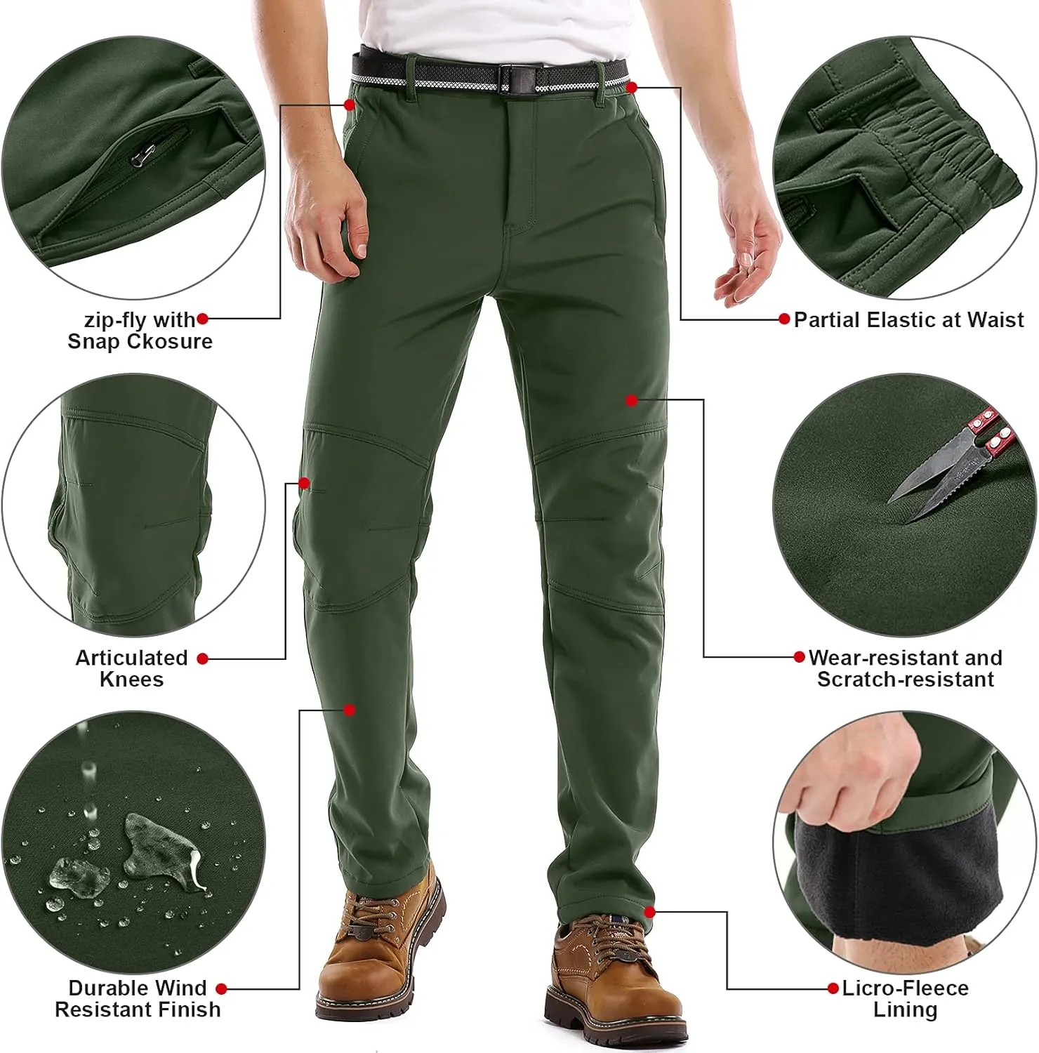 Jessie Kidden Mens Waterproof Hiking Pants Outdoor Snow Ski Fishing Fleece Lined Insulated Winter Pants