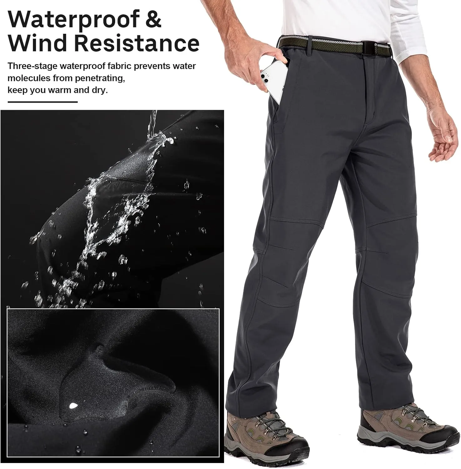 Jessie Kidden Mens Waterproof Hiking Pants Outdoor Snow Ski Fishing Fleece Lined Insulated Winter Pants