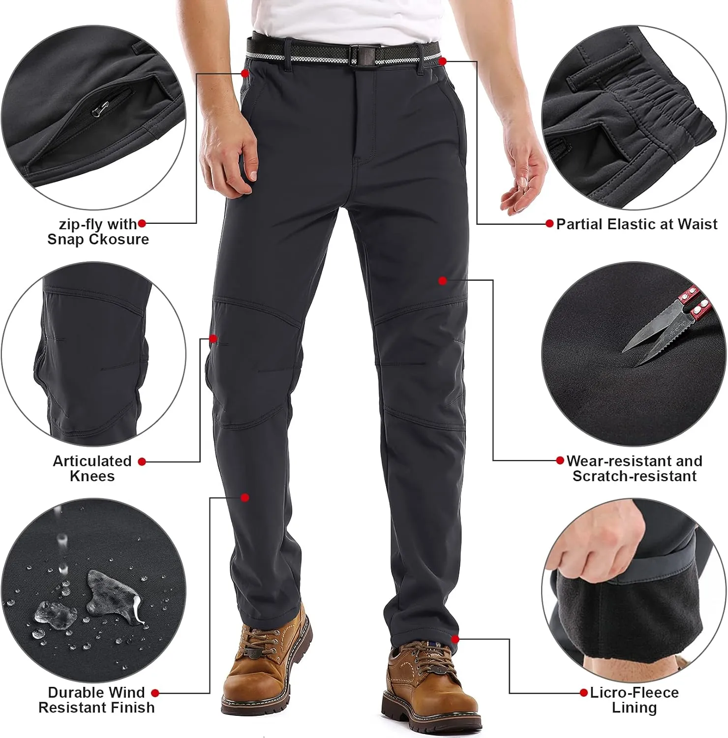 Jessie Kidden Mens Waterproof Hiking Pants Outdoor Snow Ski Fishing Fleece Lined Insulated Winter Pants