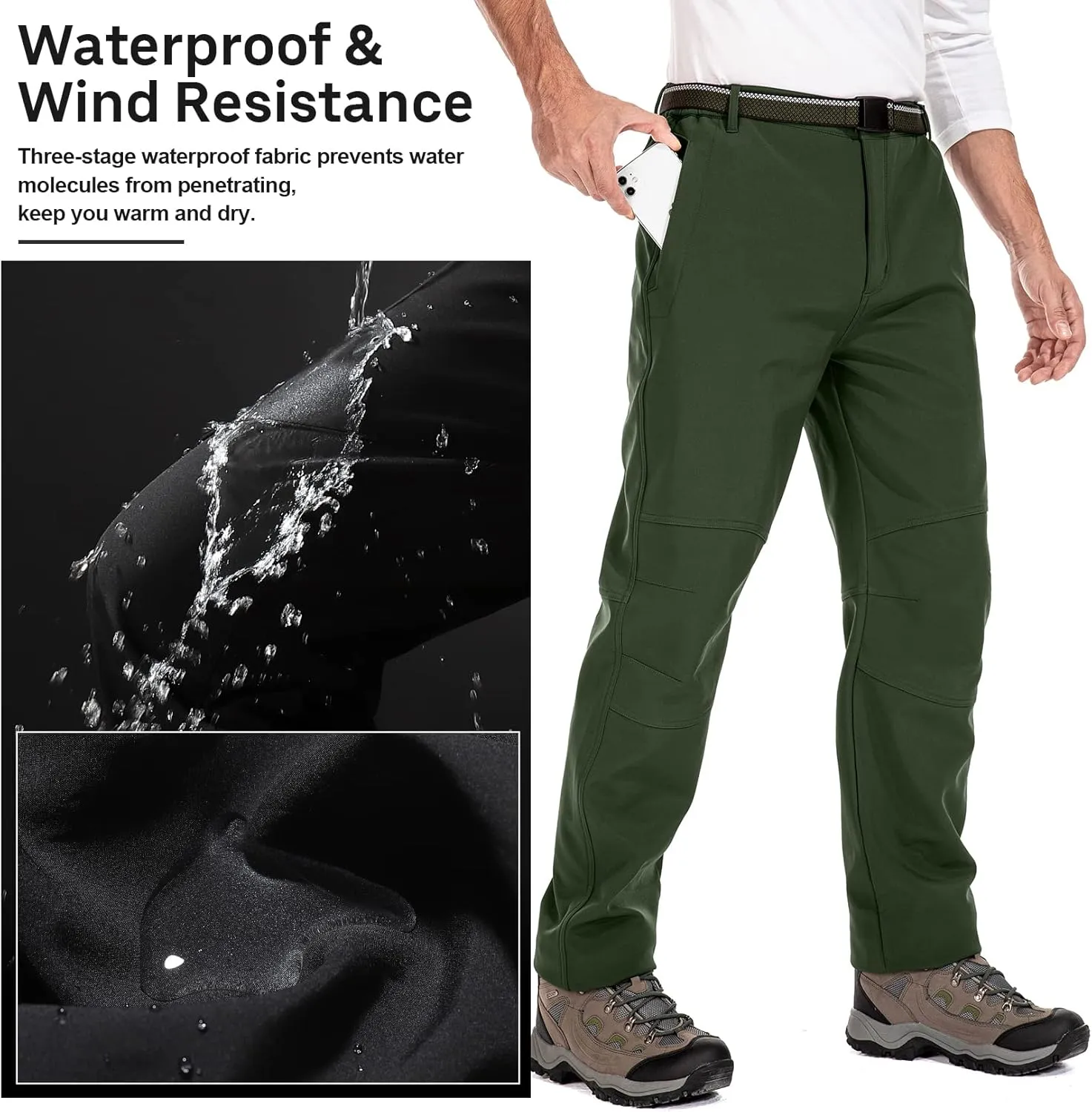 Jessie Kidden Mens Waterproof Hiking Pants Outdoor Snow Ski Fishing Fleece Lined Insulated Winter Pants