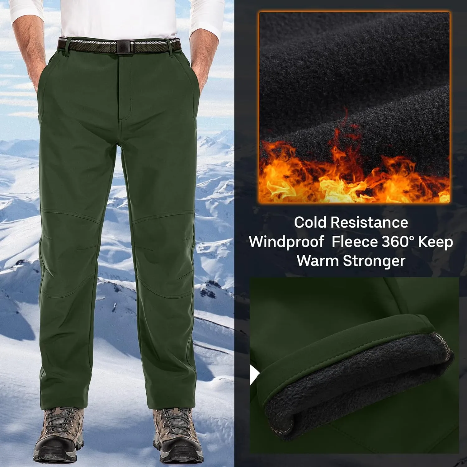 Jessie Kidden Mens Waterproof Hiking Pants Outdoor Snow Ski Fishing Fleece Lined Insulated Winter Pants