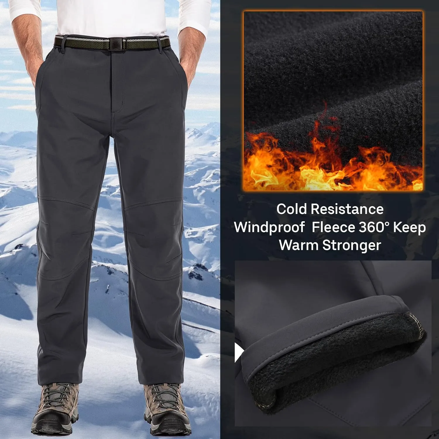 Jessie Kidden Mens Waterproof Hiking Pants Outdoor Snow Ski Fishing Fleece Lined Insulated Winter Pants