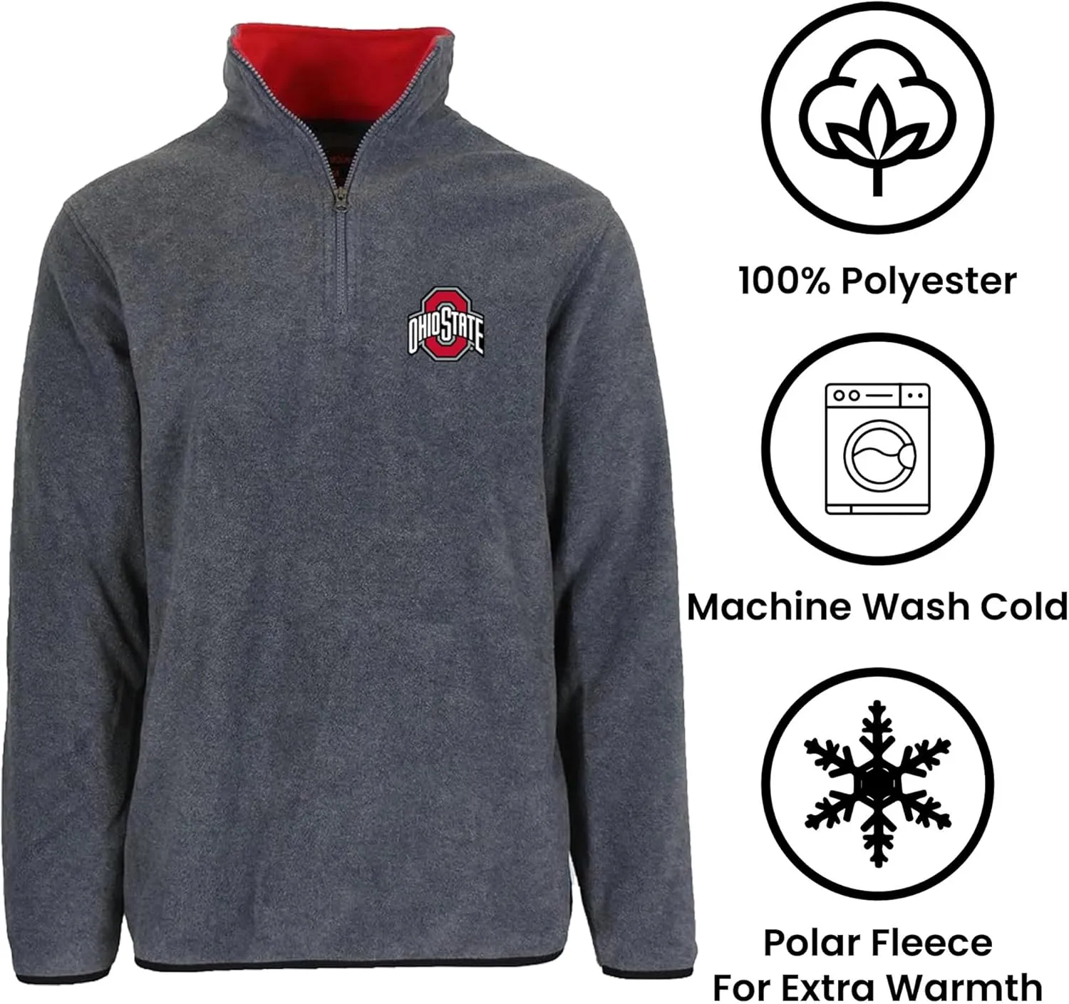 JH DESIGN Men's Ohio State Buckeyes Quarter Zip Fleece Pullover Long Sleeve Shirt