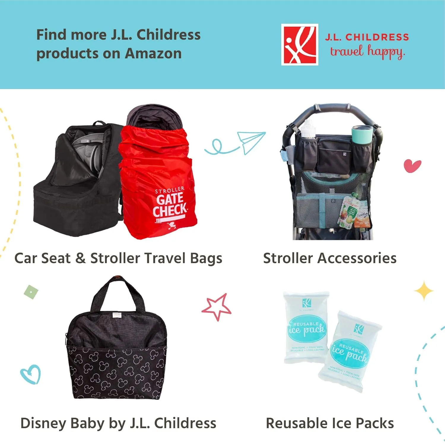 J.L. Childress 6 Bottle Cooler, Insulated Breastmilk Cooler and Lunch Bag for Baby Food and Bottles, Leak-Proof and Heat-Sealed, Ice Pack Included, Black Stripe