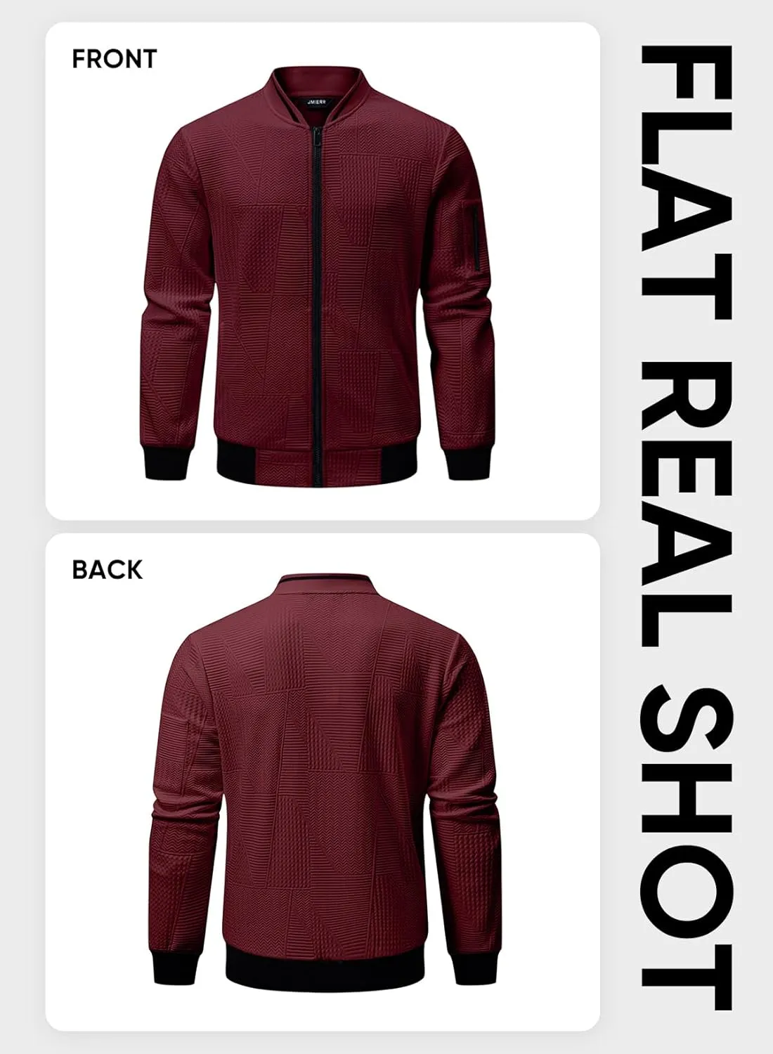 JMIERR Mens Casual Jacquard Bomber Jackets Color-Block Lightweight Varsity Jacket Fashion Zipper Coat with Pockets