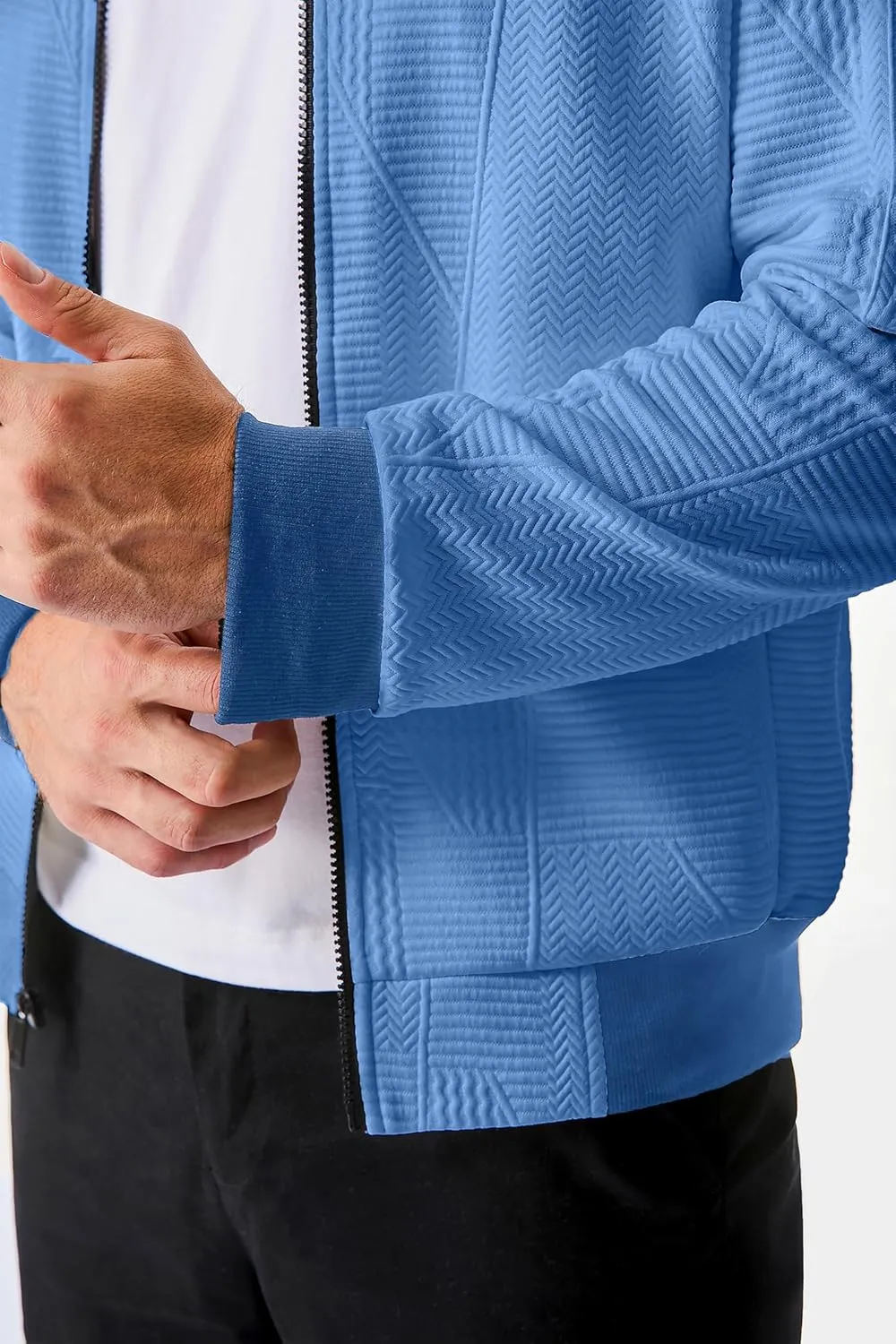 JMIERR Mens Casual Jacquard Bomber Jackets Color-Block Lightweight Varsity Jacket Fashion Zipper Coat with Pockets