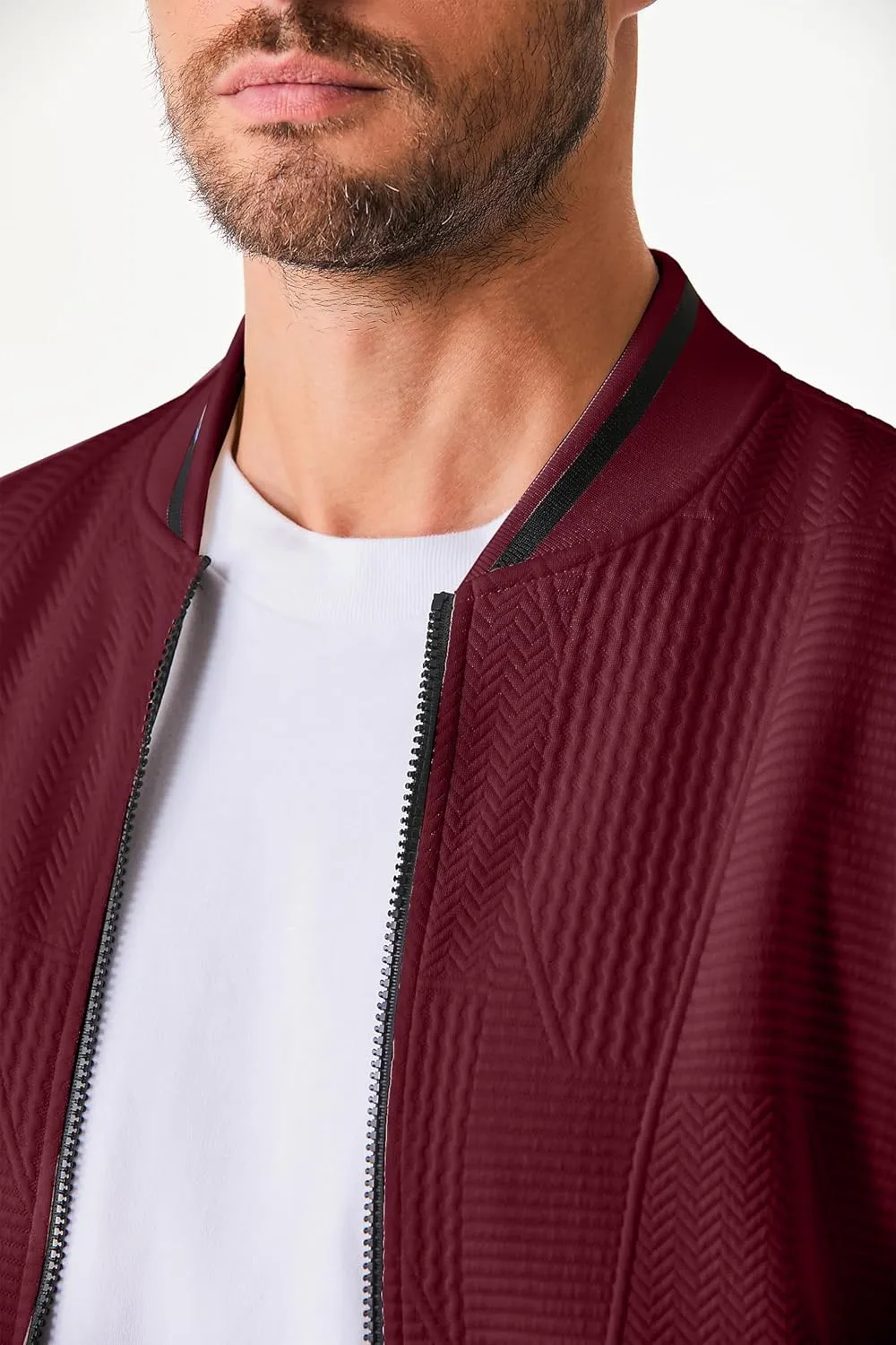JMIERR Mens Casual Jacquard Bomber Jackets Color-Block Lightweight Varsity Jacket Fashion Zipper Coat with Pockets