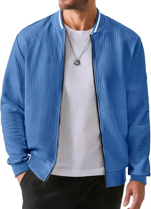 JMIERR Mens Casual Jacquard Bomber Jackets Color-Block Lightweight Varsity Jacket Fashion Zipper Coat with Pockets