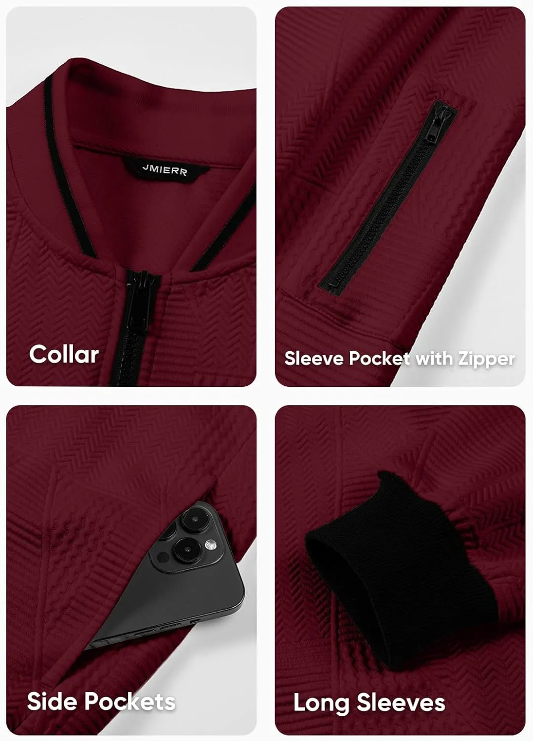 JMIERR Mens Casual Jacquard Bomber Jackets Color-Block Lightweight Varsity Jacket Fashion Zipper Coat with Pockets