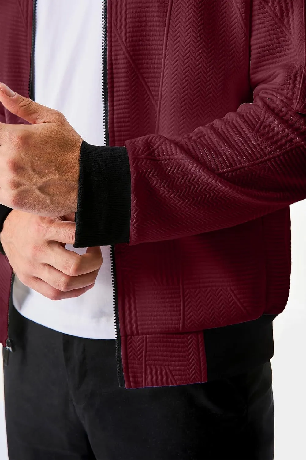 JMIERR Mens Casual Jacquard Bomber Jackets Color-Block Lightweight Varsity Jacket Fashion Zipper Coat with Pockets