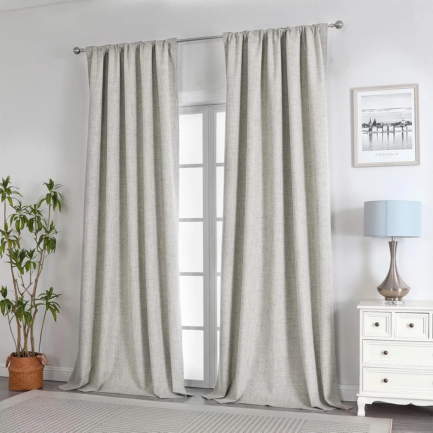 Joydeco Linen Curtains 96 inches Long 100% Blackout Drapes 95 inch Length 2 Panels Set for Bedroom Living Room Black Out Darkening Curtain Thermal Insulated Back tab Rod Pocket(52x96 inch,Light Beige)