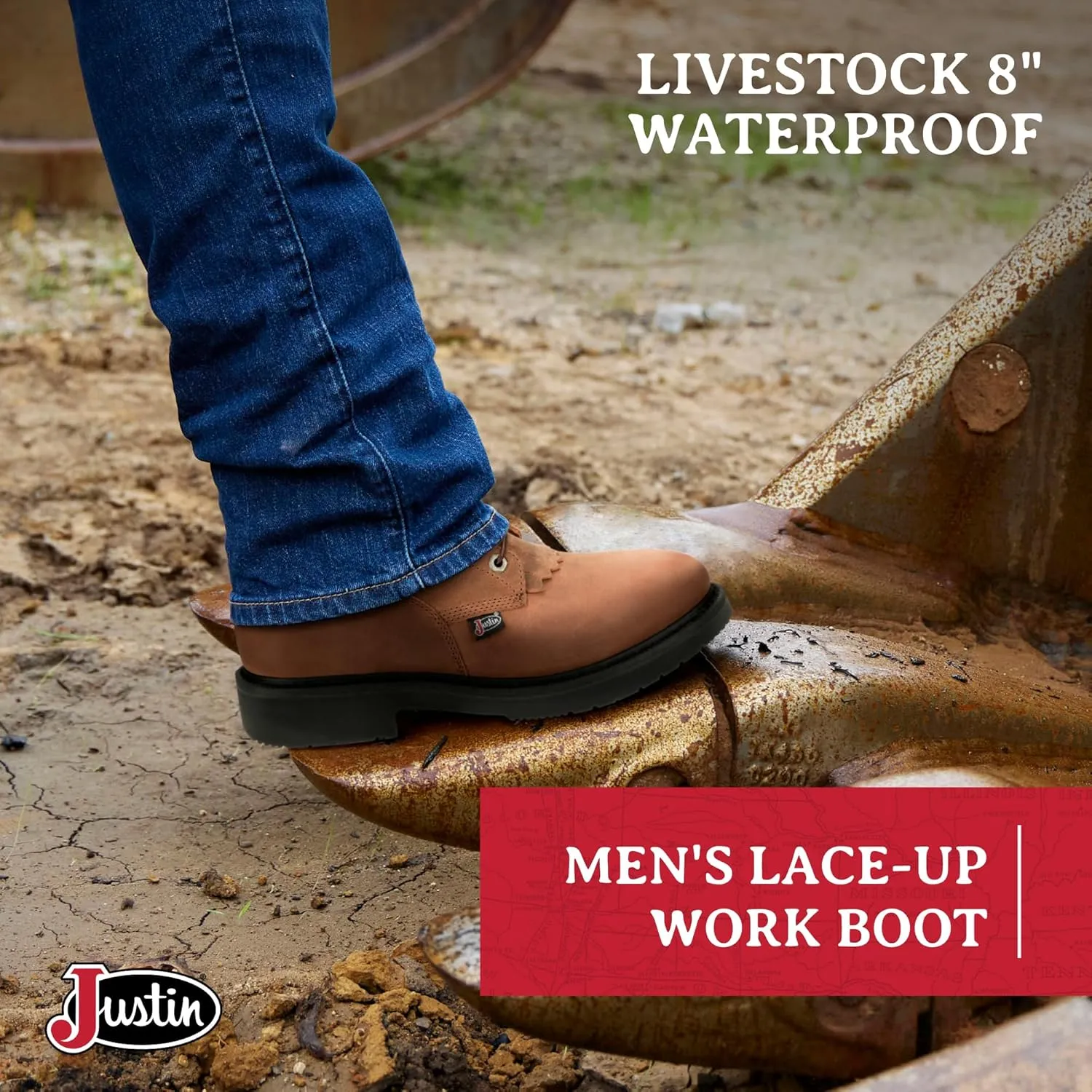 Justin Livestock 8'' Waterproof Work Boots for Men - Durable Premium Full-Grain Leather with Comfort Insole and Slip-Resistant Outsole, EH-Resistant