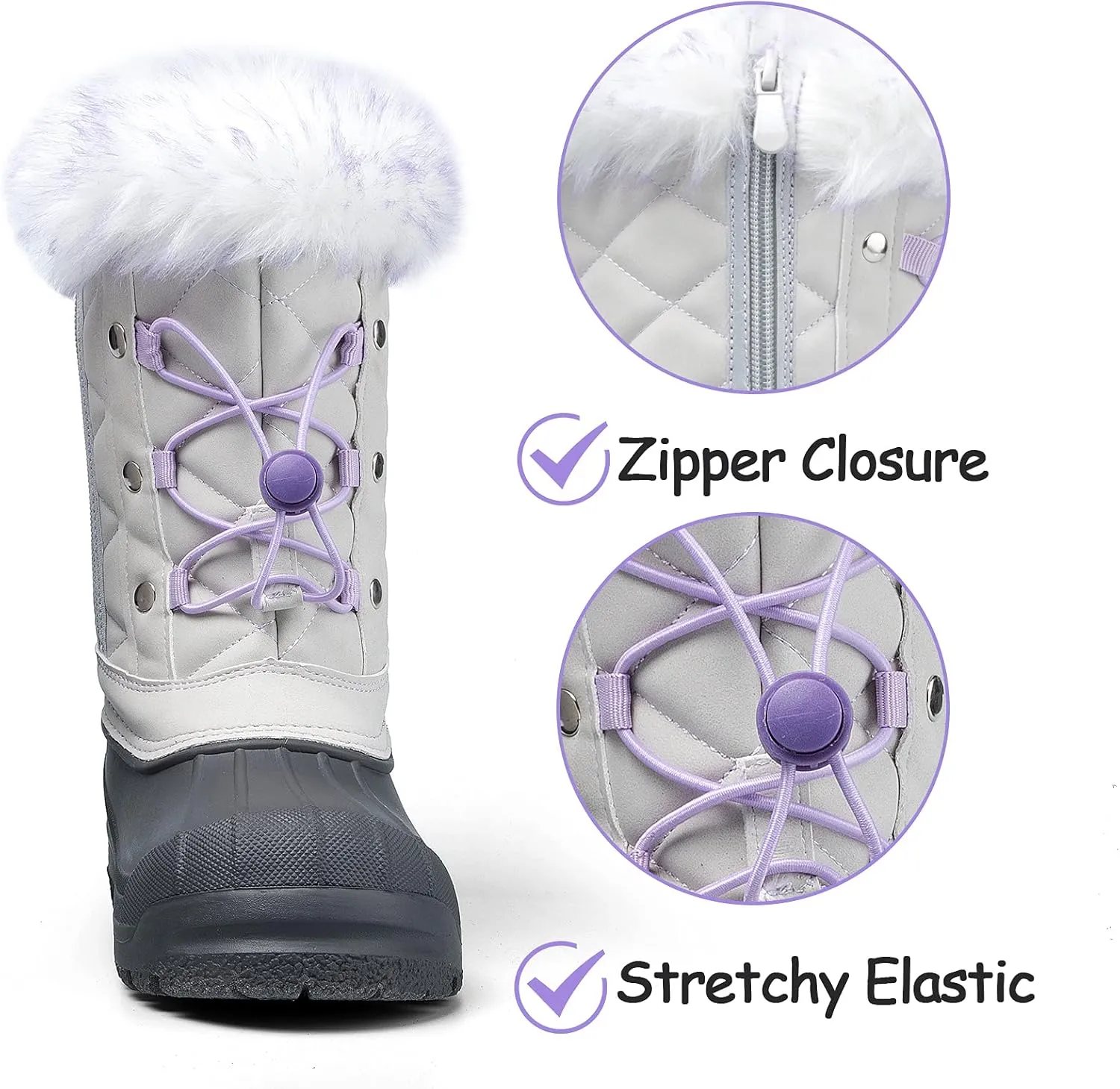 K KomForme Boys & Girls Snow Boots Insulated Fur Lined Warm Anti-Slip Waterproof Winter Boot (Toddler/Little Kid/Big Kid)
