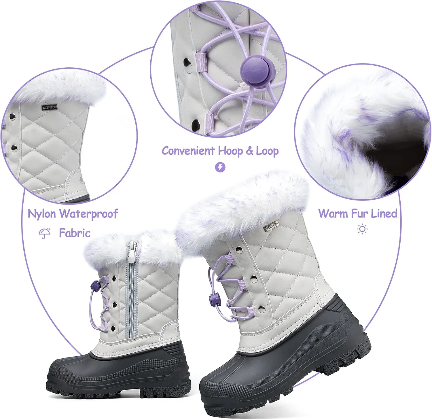K KomForme Boys & Girls Snow Boots Insulated Fur Lined Warm Anti-Slip Waterproof Winter Boot (Toddler/Little Kid/Big Kid)