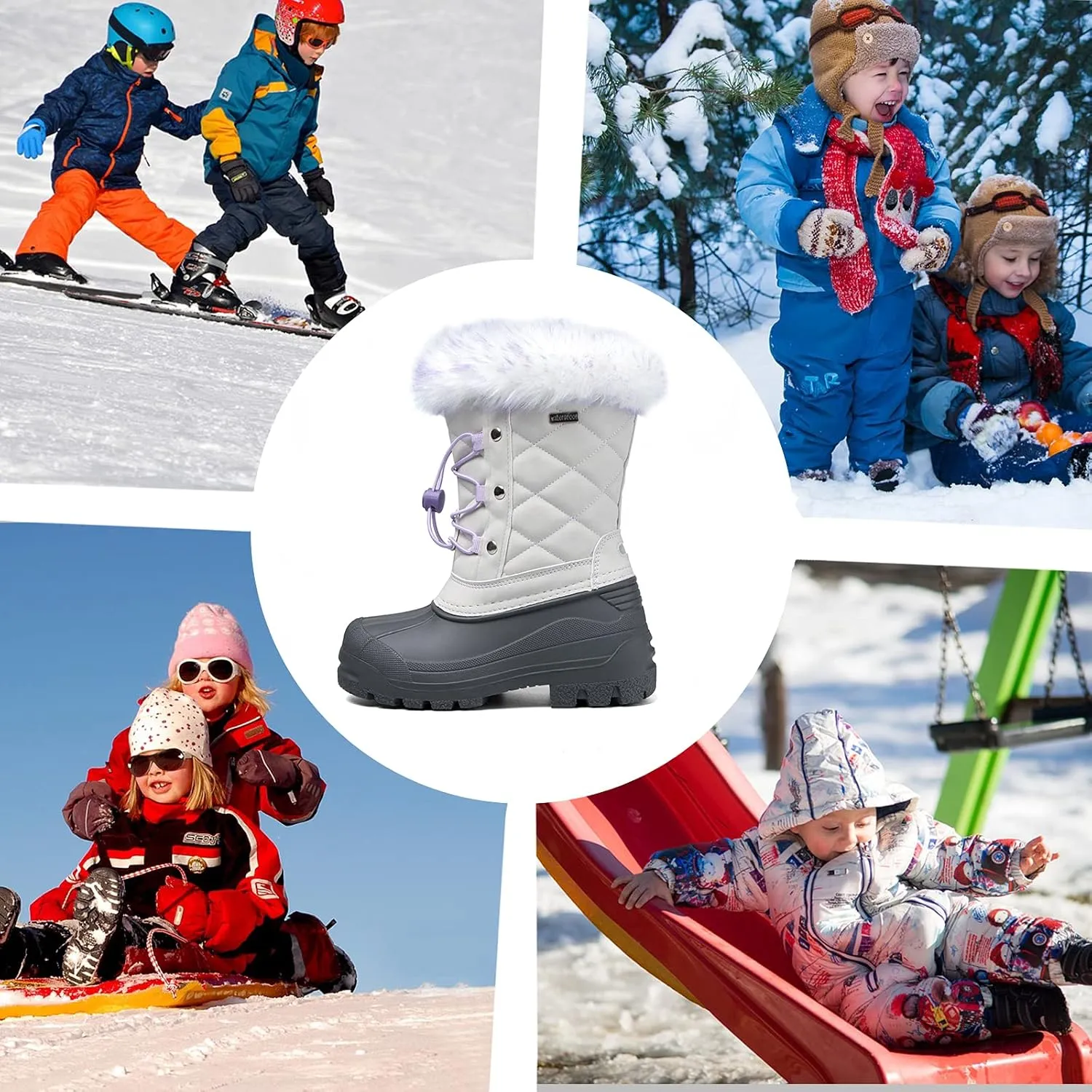 K KomForme Boys & Girls Snow Boots Insulated Fur Lined Warm Anti-Slip Waterproof Winter Boot (Toddler/Little Kid/Big Kid)