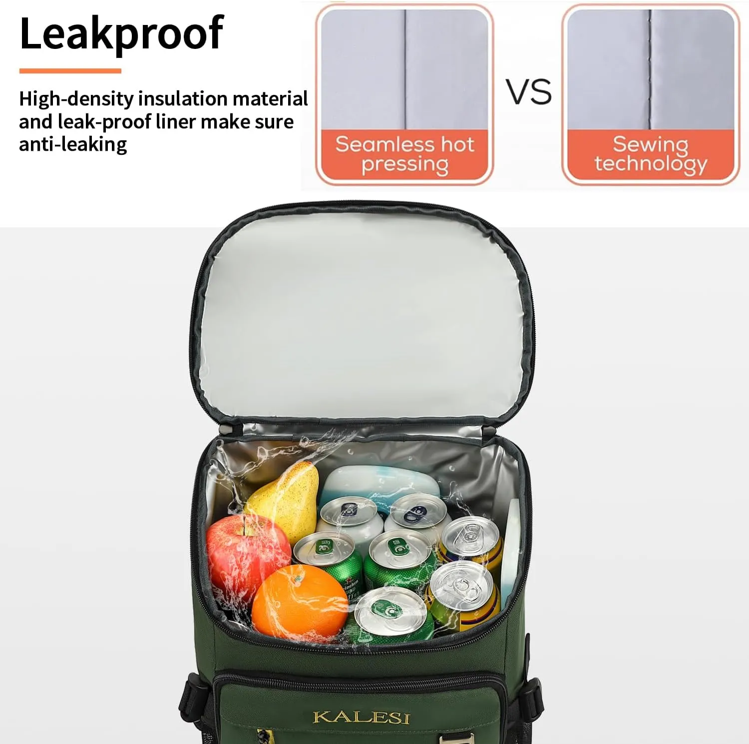 Kalesi Cooler Backpack 36 Cans Lightweight Insulated Backpack Cooler Leak-Proof Travel Camping Lunch Backpack Outdoor Cutlery Backpack for Men and Women
