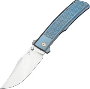 KANSEPT Bison Pocket Folding Knife, 4.25'' Satin CPM S35VN Steel Sharp Blade, Blue Anodized Titanium with Frag Pattern Handle, Frame Lock and Thumb Stud for Edc, Camping Hiking Knives K1108A2
