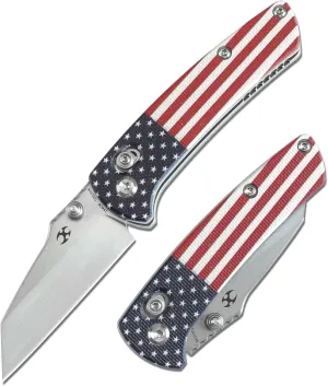 KANSEPT Little Main Street Pocket Folding Knives EDC Axis Lock Camping Knife 2.26'' Stonewashed 154CM Blade Knife with Jade G10 with American Flag Handle for Men Women Everyday Carry T2015V6