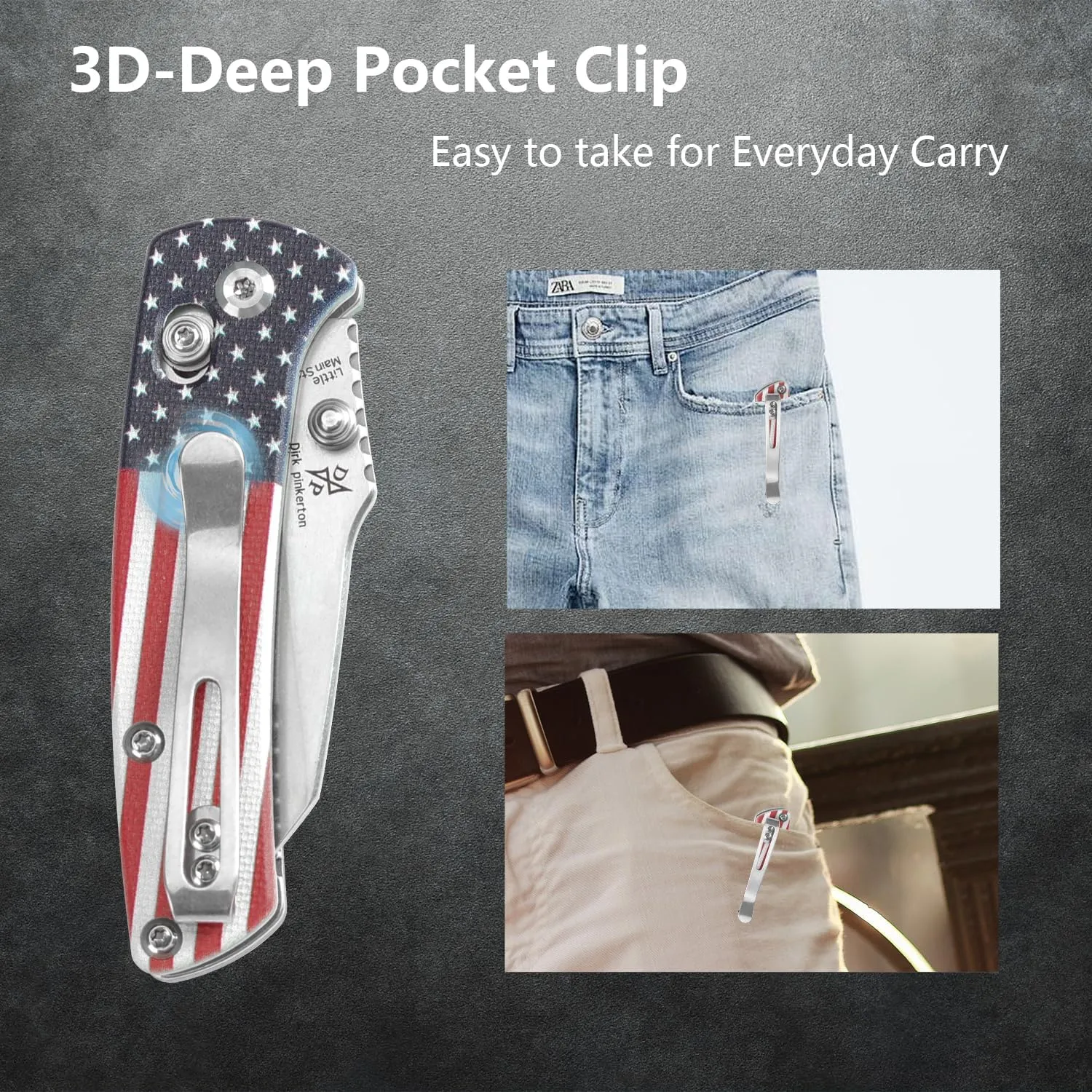 KANSEPT Little Main Street Pocket Folding Knives EDC Axis Lock Camping Knife 2.26'' Stonewashed 154CM Blade Knife with Jade G10 with American Flag Handle for Men Women Everyday Carry T2015V6