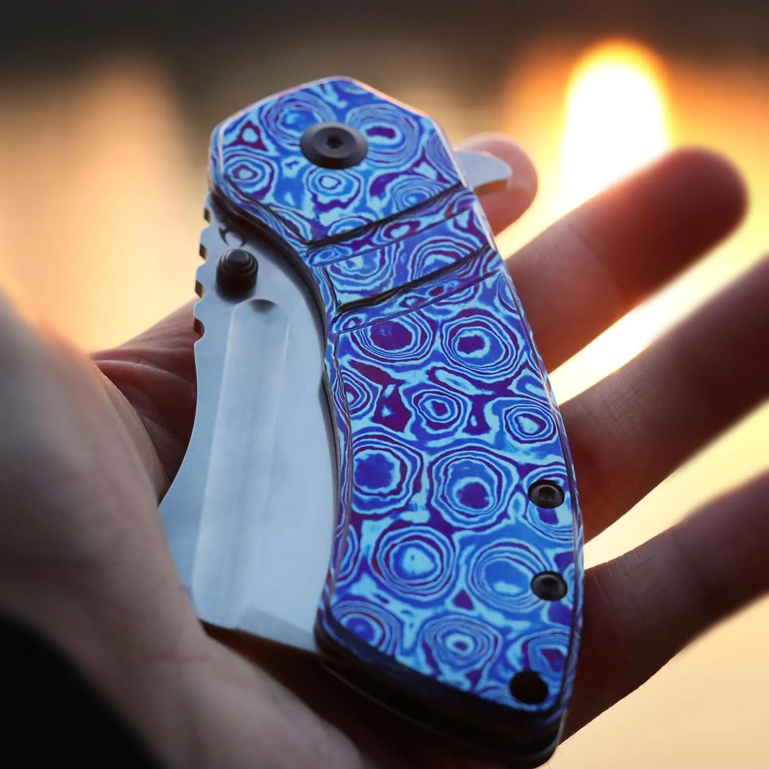KANSEPT M  Korvid Pocket Folding Knives Pocket Knife 3.07''Stonewashed CPM S35VN Blade,Timascus Handle,Cleaver Pocket Folding Knife for Everyday Carry K2030C1U