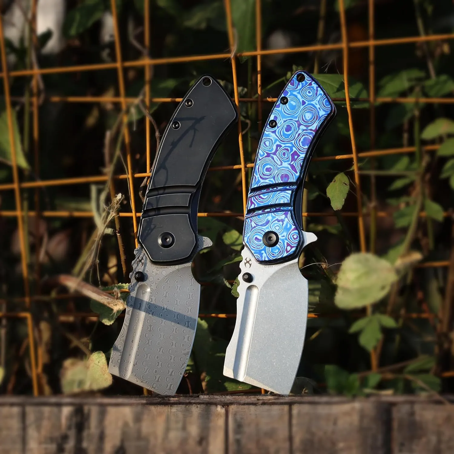 KANSEPT M  Korvid Pocket Folding Knives Pocket Knife 3.07''Stonewashed CPM S35VN Blade,Timascus Handle,Cleaver Pocket Folding Knife for Everyday Carry K2030C1U