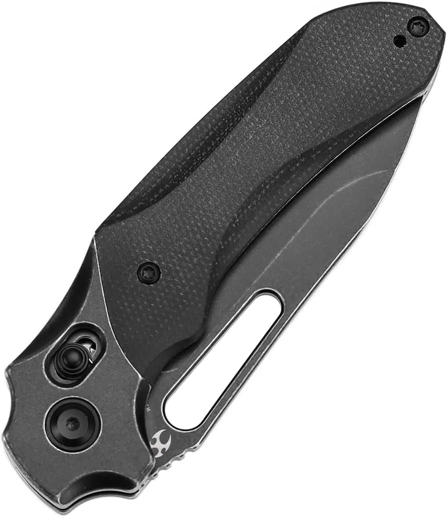 KANSEPT Quasar Pocket Knife,3.38'' Blackwash 154CM Sharp Steel Blade, Black Micarta Handle, Cross Bar Lock Folding with Elongated Thumb Hole for Edc, Camping Hiking Knives for Men Women T1099V2