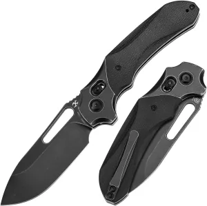 KANSEPT Quasar Pocket Knife,3.38'' Blackwash 154CM Sharp Steel Blade, Black Micarta Handle, Cross Bar Lock Folding with Elongated Thumb Hole for Edc, Camping Hiking Knives for Men Women T1099V2