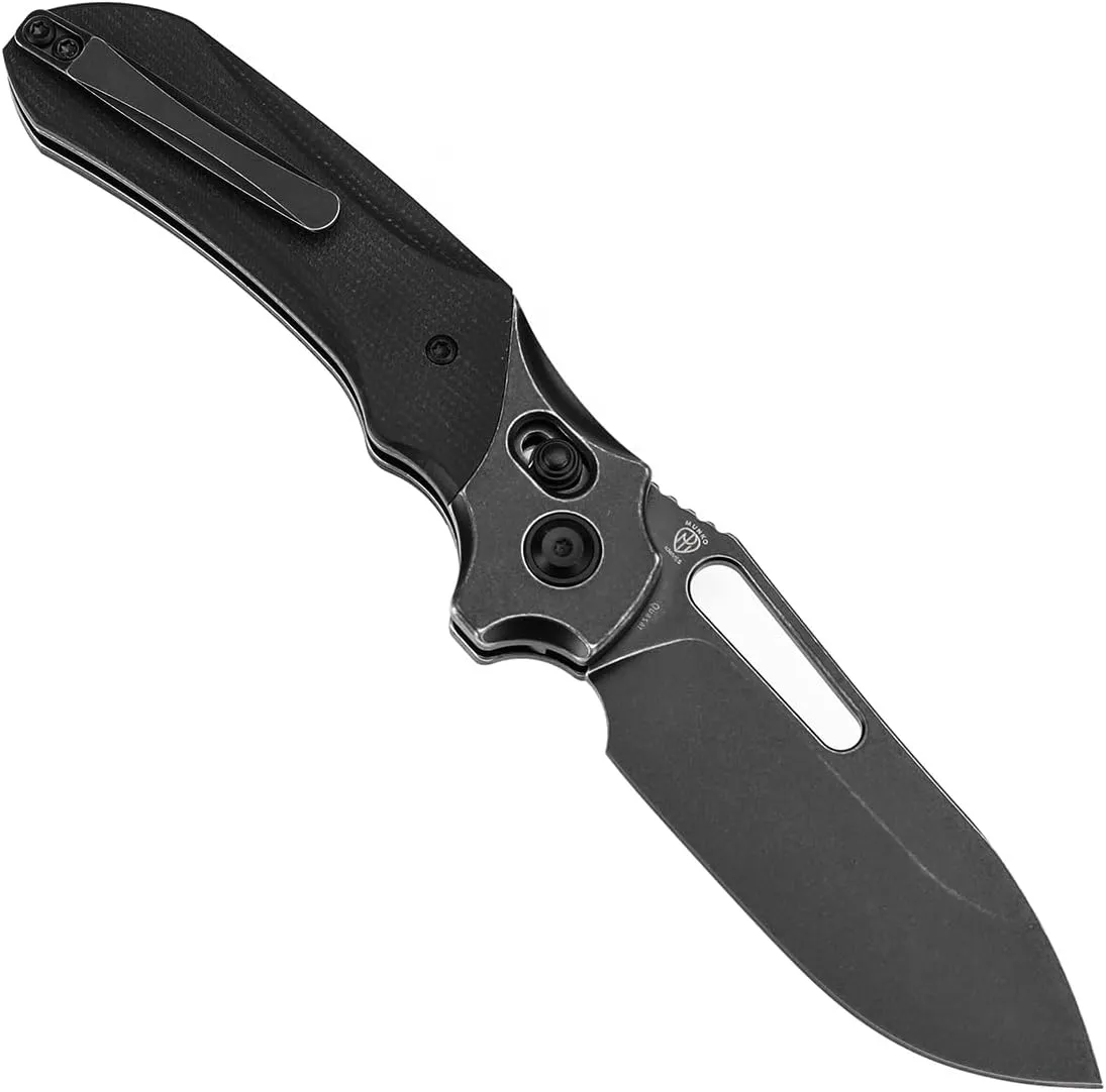 KANSEPT Quasar Pocket Knife,3.38'' Blackwash 154CM Sharp Steel Blade, Black Micarta Handle, Cross Bar Lock Folding with Elongated Thumb Hole for Edc, Camping Hiking Knives for Men Women T1099V2