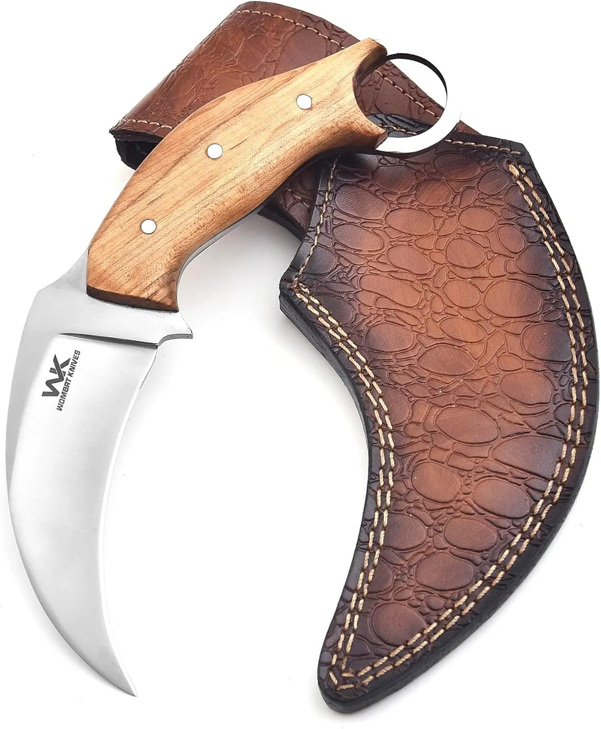 Karambit Knife - Handmade 1095 High Carbon Steel Tactical EDC Knife, Ideal for Outdoor Survival Camping Utility Knife With Leather sheath, Fixed Blade Knife - Olive Wood Handle Claw Knife (Olive Wood)